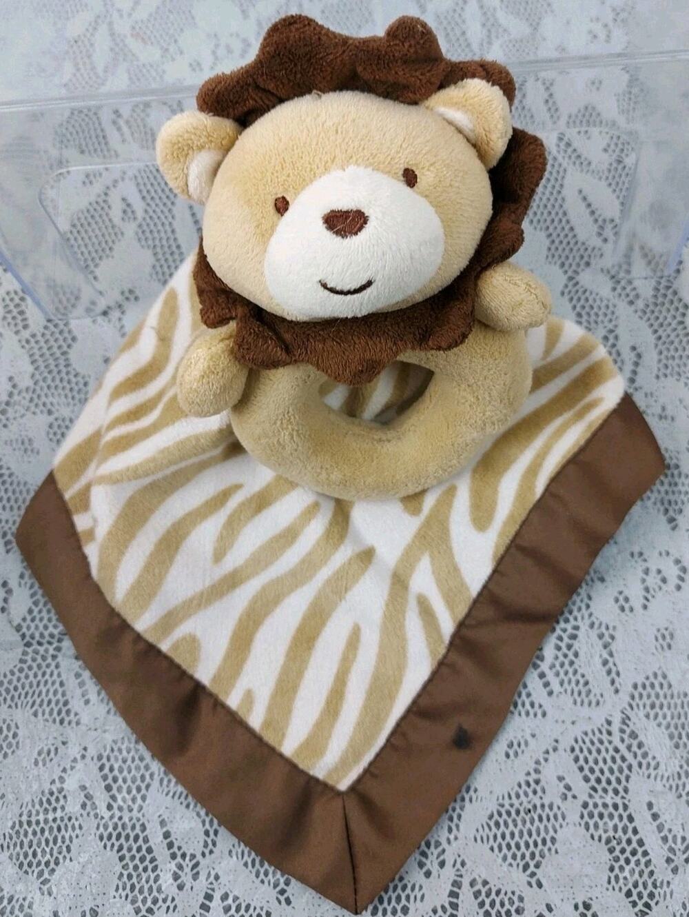 Carters Baby Lion Brown Tan Security Blanket Rattle Plush Stuffed Animal Lovey